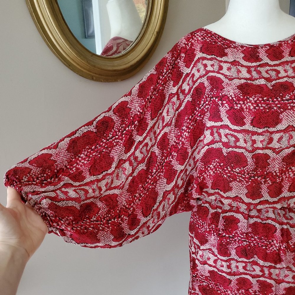 Parker Red Silk Snakeskin Print Blouson Dress Size Small - Picture 8 of 16